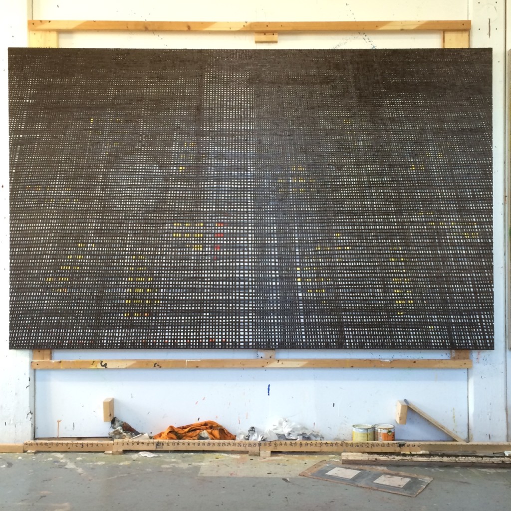 Anthony Palocci, Jr. Looking Up, 2015, oil on canvas, 60x96 inches.  Studio view. 