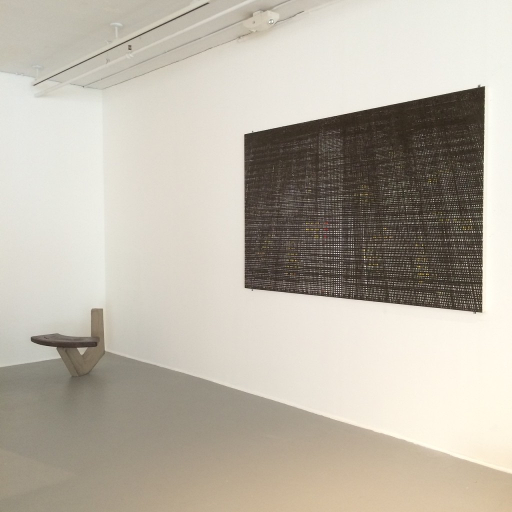 Installation view of Yeah, You Missed It, curated by Robert Moeller, at the Mills Gallery, Boston Center for the arts. On wall:  Palocci's Looking up. 