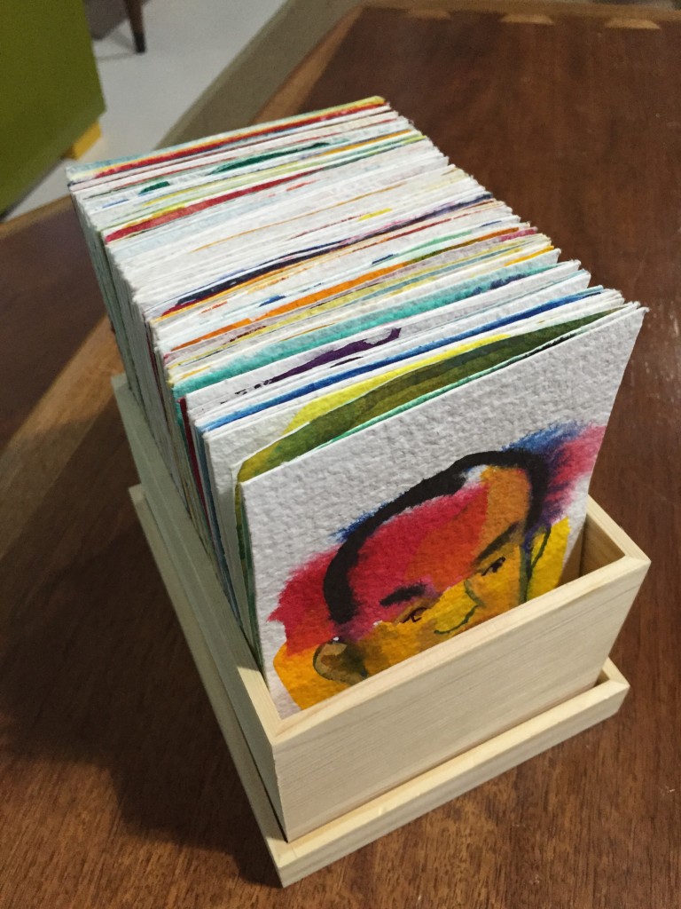 100 watercolors waiting to be mailed out as soon as you ask for one.